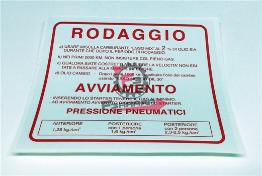 ETICHETTA NORMA DI RODAGGIO MIX 2%