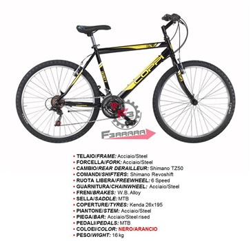 BICI JAUNTY 26 MTB UOMO 18V NE/ARANC