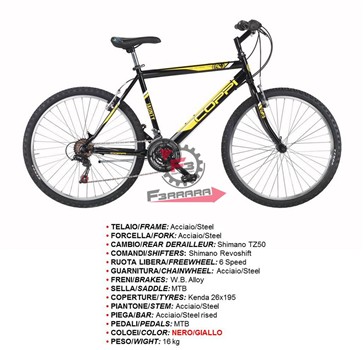 BICI JAUNTY 26 MTB UOMO 18V NE/GIALL